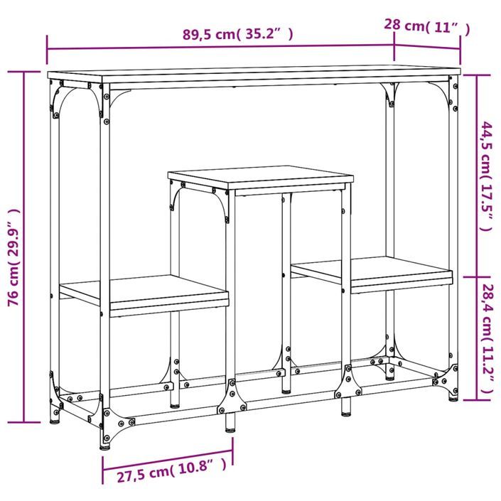 Table console chêne marron 89,5x28x76 cm bois d'ingénierie - Photo n°9