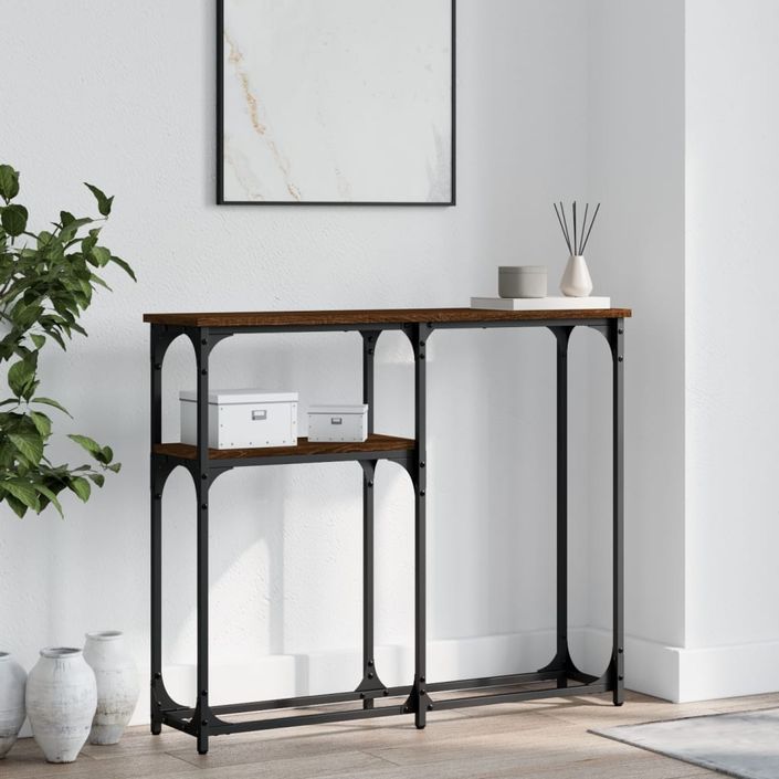 Table console chêne marron 90x22,5x75 cm bois d'ingénierie - Photo n°2