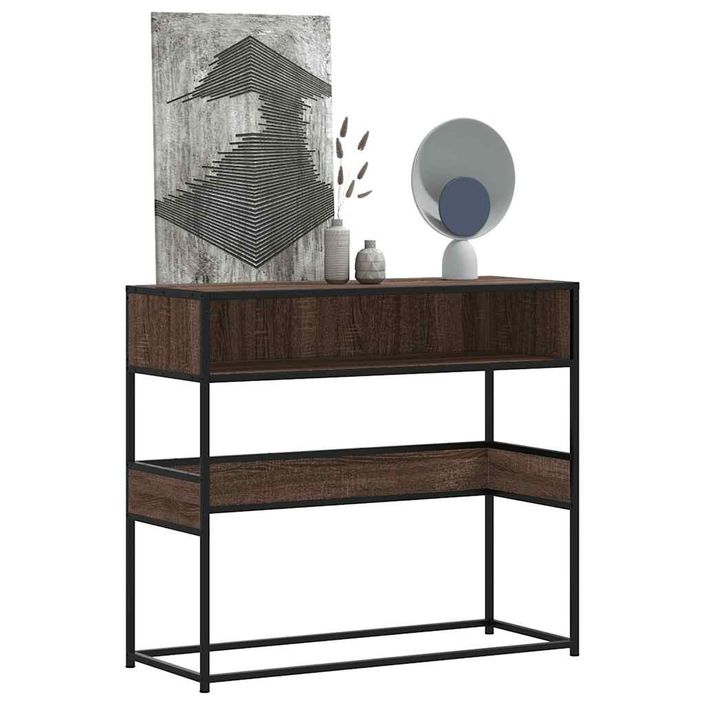 Table console chêne marron 90x35x80 cm bois d'ingénierie - Photo n°1