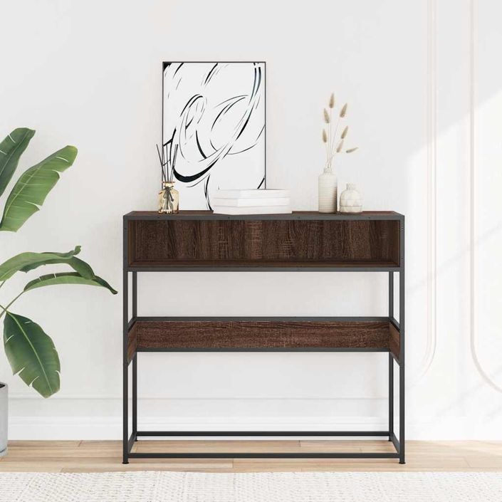 Table console chêne marron 90x35x80 cm bois d'ingénierie - Photo n°3