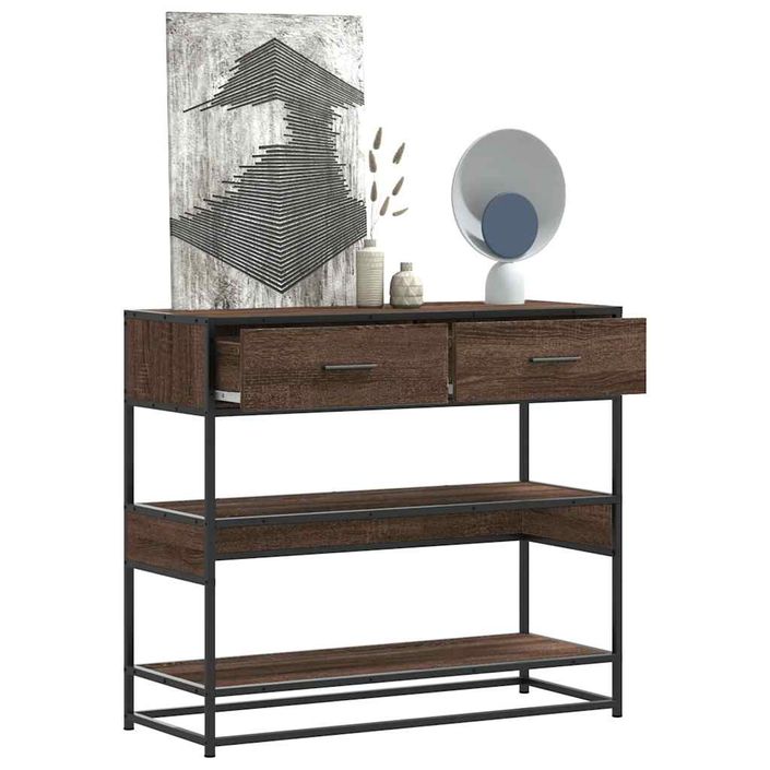 Table console chêne marron 90x35x80 cm bois d'ingénierie - Photo n°1