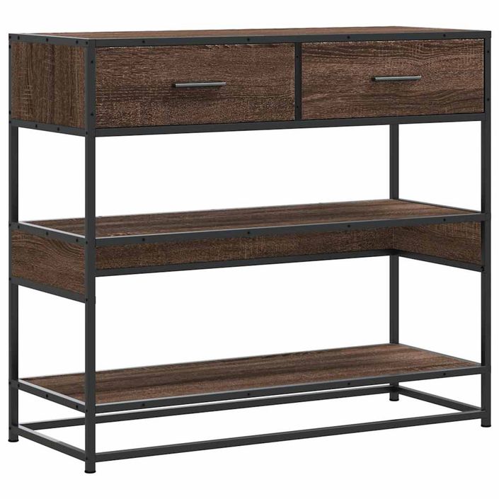 Table console chêne marron 90x35x80 cm bois d'ingénierie - Photo n°2