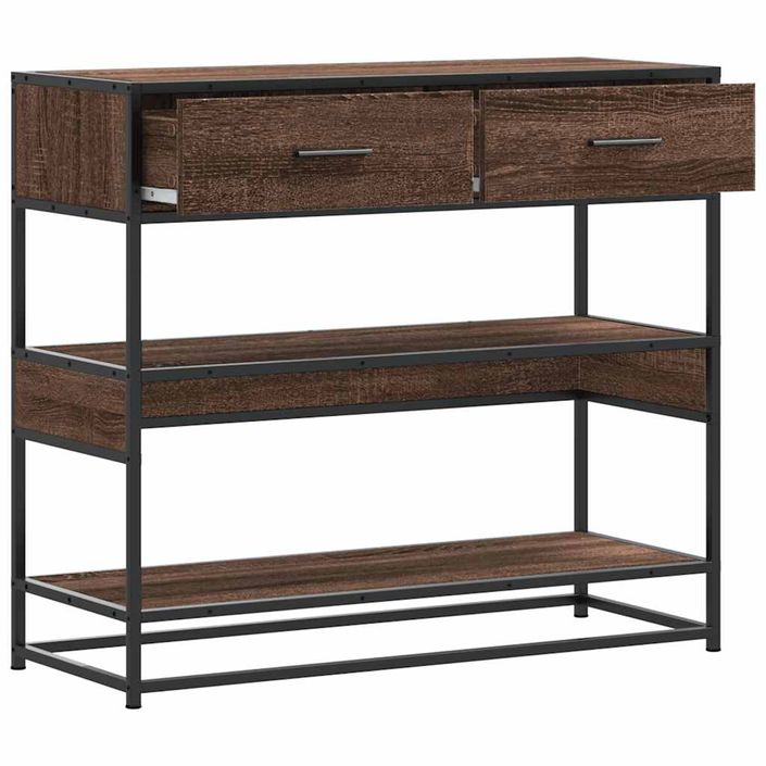 Table console chêne marron 90x35x80 cm bois d'ingénierie - Photo n°5