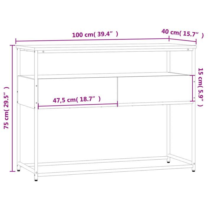 Table console chêne sonoma 100x40x75 cm bois d'ingénierie - Photo n°11