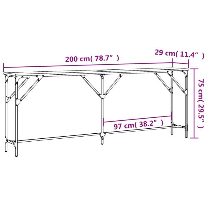 Table console chêne sonoma 200x29x75 cm bois d'ingénierie - Photo n°9