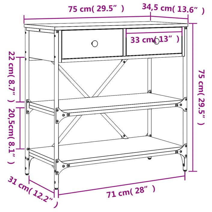 Table console chêne sonoma 75x34,5x75 cm bois d'ingénierie - Photo n°11