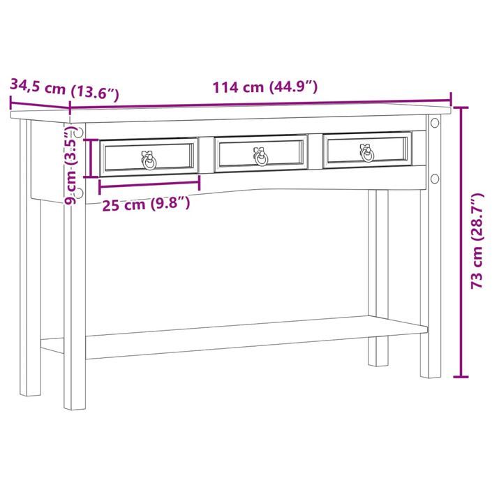 Table console Corona 114x34,5x73 cm bois de pin massif - Photo n°9