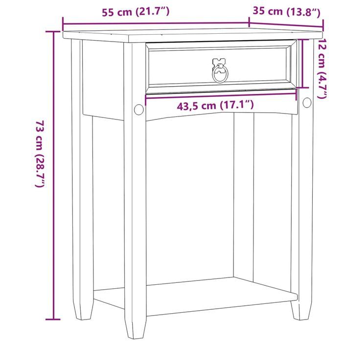 Table console Corona 55x35x73 cm bois de pin massif - Photo n°9