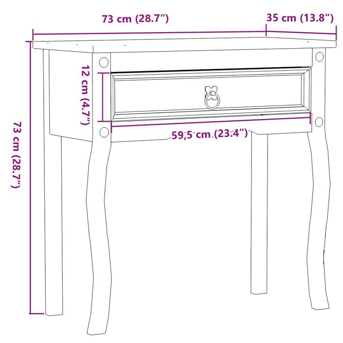 Table console Corona 73x35x73 cm bois de pin massif - Photo n°9