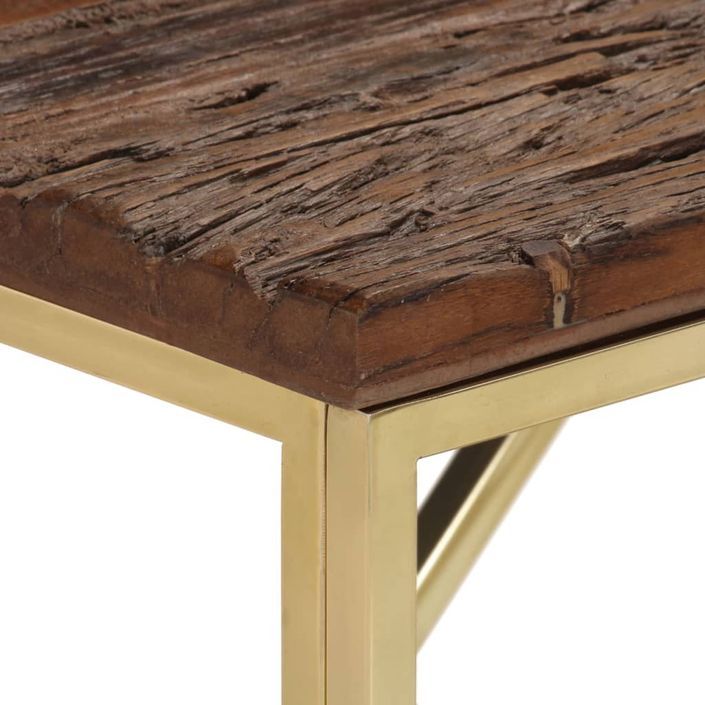 Table console doré acier inoxydable et bois de mélèze massif - Photo n°4