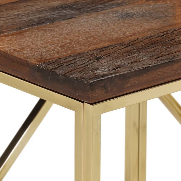 Table console doré acier inoxydable et bois de mélèze massif - Photo n°4