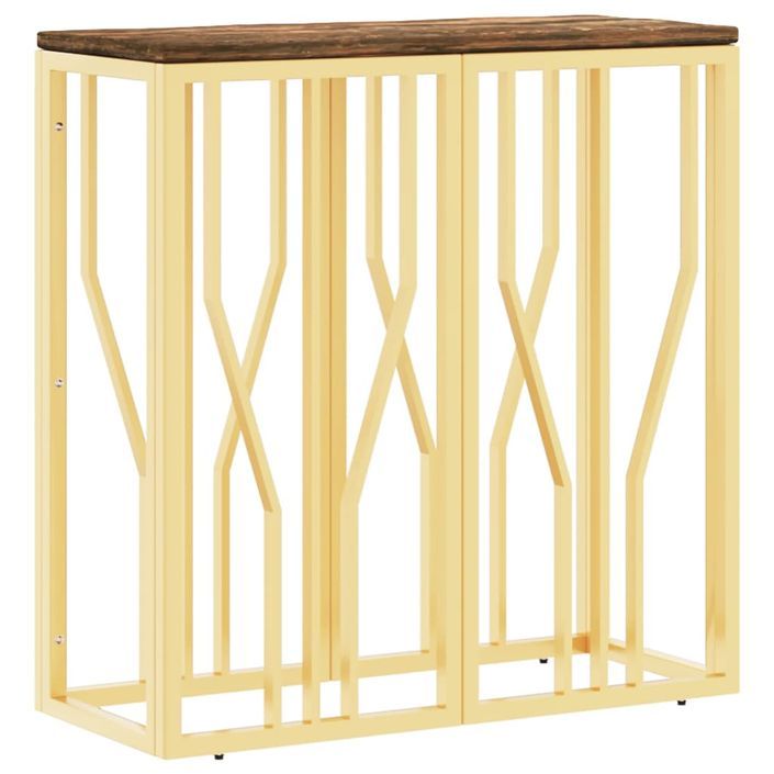 Table console doré acier inoxydable et bois massif récupération - Photo n°1