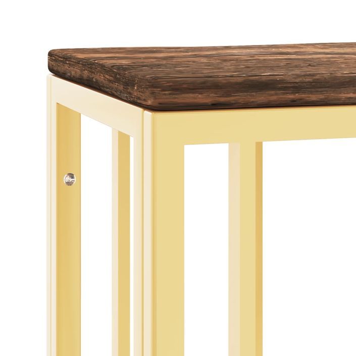 Table console doré acier inoxydable et bois massif récupération - Photo n°5