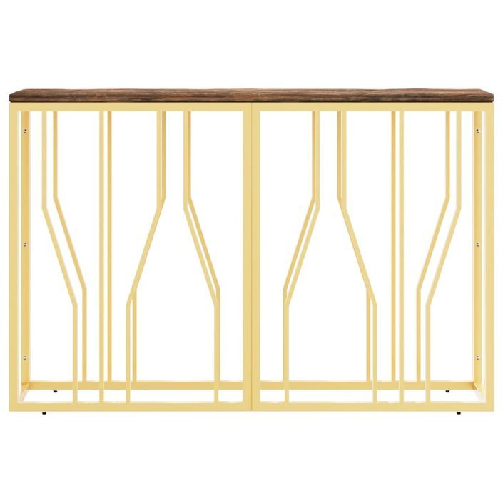 Table console doré acier inoxydable et bois massif récupération - Photo n°3