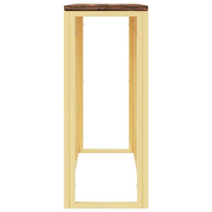 Table console doré acier inoxydable et bois massif récupération - Photo n°4