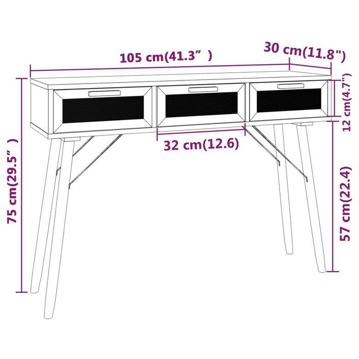 Table console en bois 3 tiroirs en Rotin naturel 105 cm - Modèle Kaliga - Photo n°9