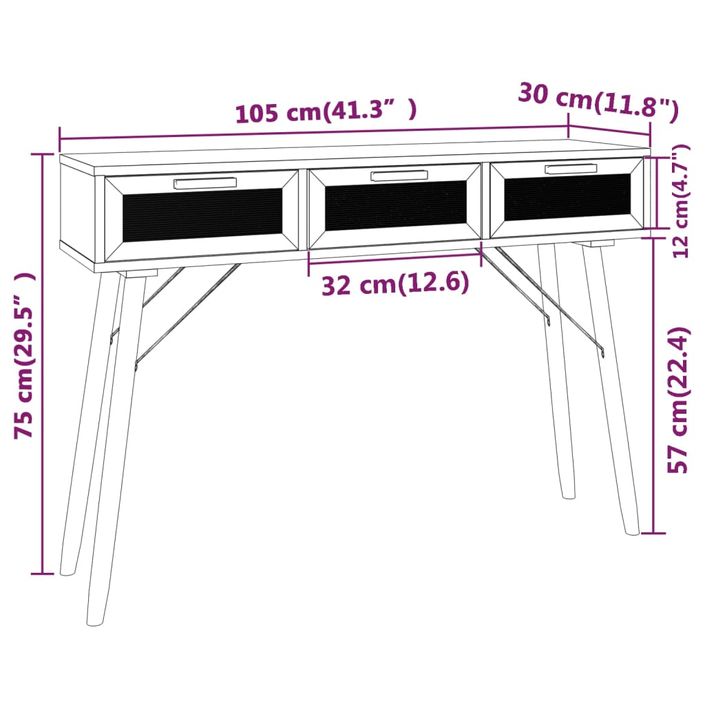 Table console en bois 3 tiroirs en Rotin naturel 105 cm - Modèle Kaliga - Photo n°5