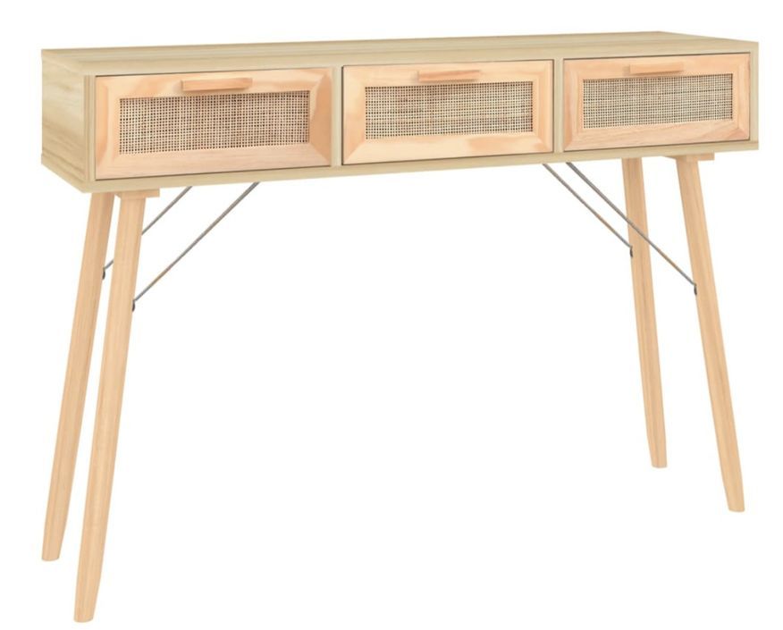 Table console en bois 3 tiroirs en Rotin naturel 105 cm - Modèle Kaliga - Photo n°6