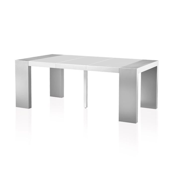 Table console extensible gris et blanc laquée 50 à 200 cm - 10 personnes - Photo n°1