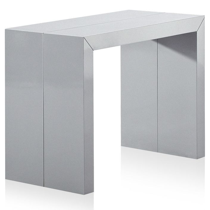 Table console extensible laquée Argent 50 à 200 cm - 10 personnes - Photo n°1