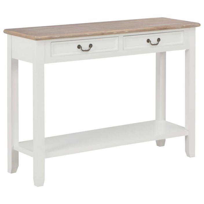 Table console fixe blanche et bois naturel Paola - Photo n°1