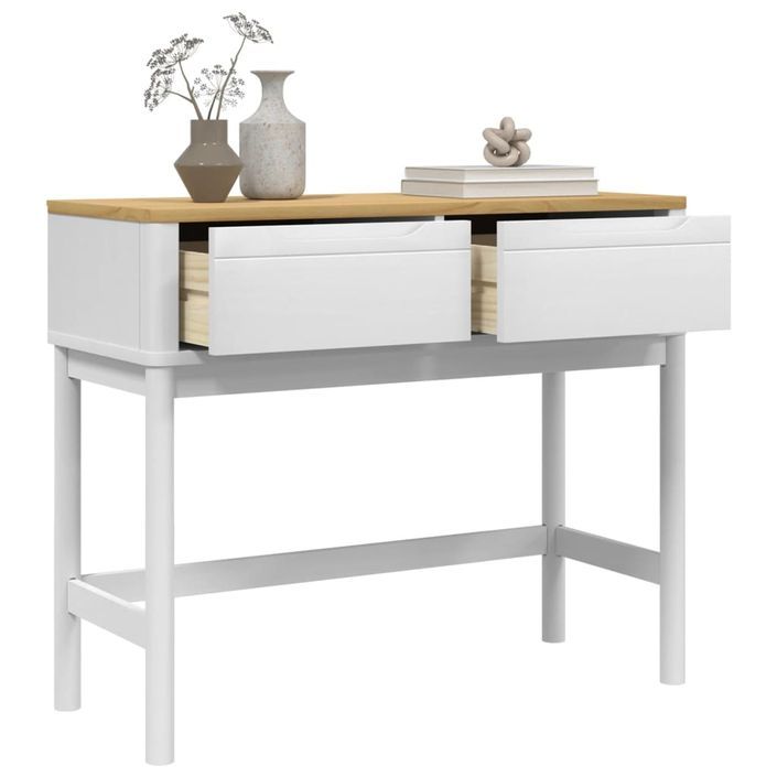 Table console FLORO blanc 89,5x36,5x73 cm bois de pin massif - Photo n°4