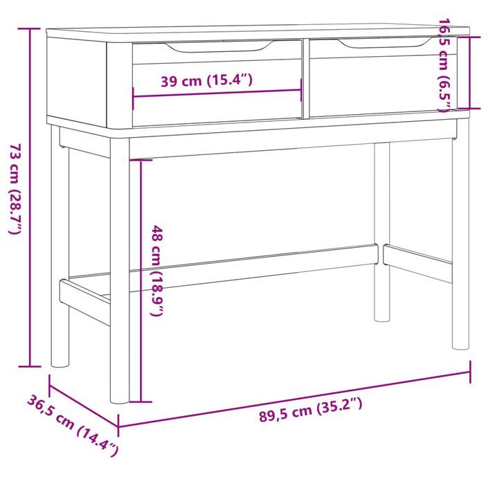 Table console FLORO blanc 89,5x36,5x73 cm bois de pin massif - Photo n°10