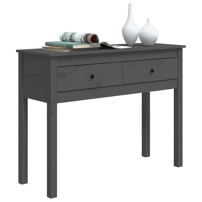 Table console Gris 100x35x75 cm Bois massif de pin - Photo n°4