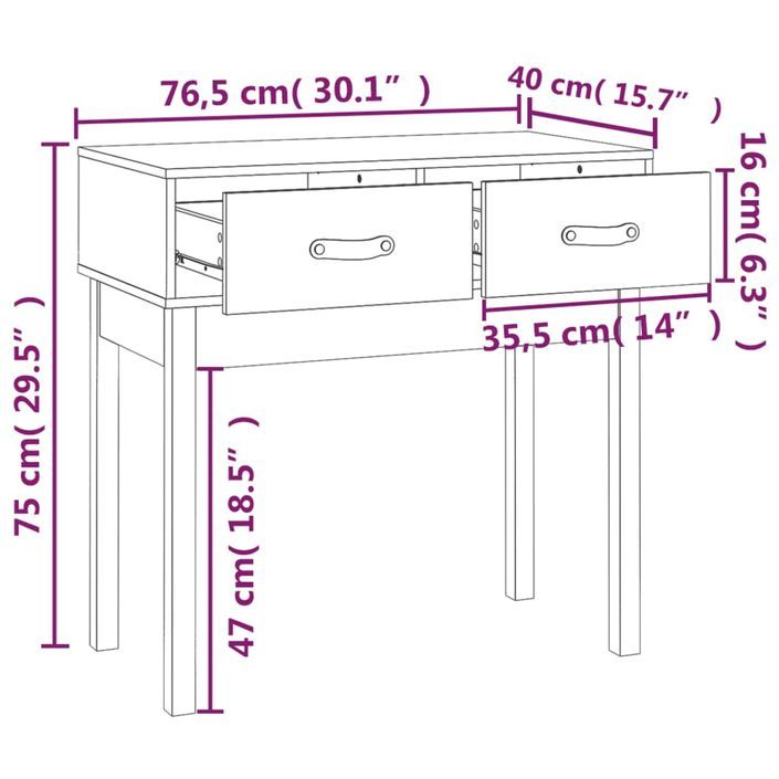 Table console Gris 76,5x40x75 cm Bois massif de pin - Photo n°9