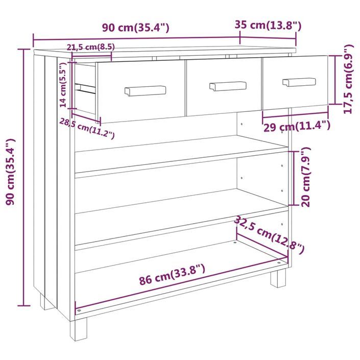 Table console HAMAR Blanc 90x35x90 cm Bois massif de pin - Photo n°8