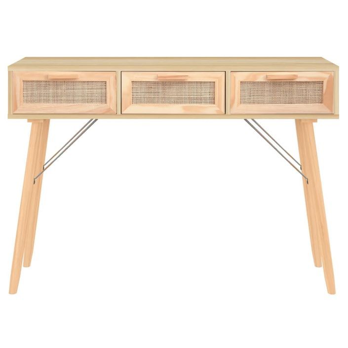 Table console Marron 105x30x75cm Bois massif pin /rotin naturel - Photo n°3