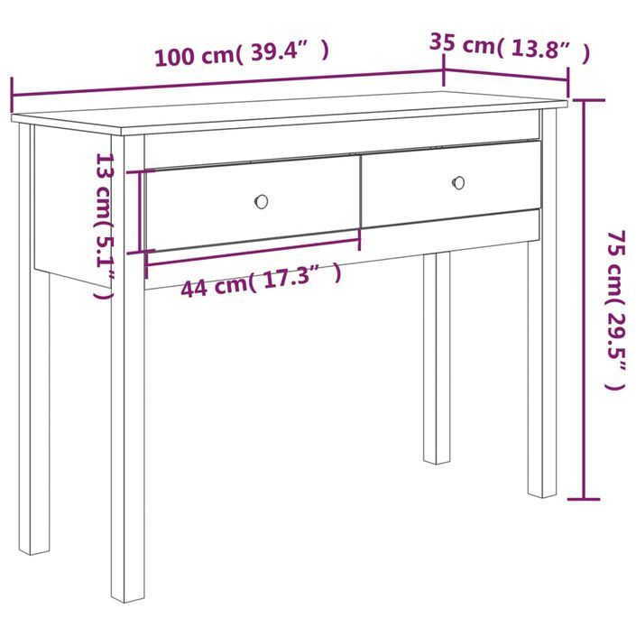 Table console Marron miel 100x35x75 cm Bois massif de pin - Photo n°10