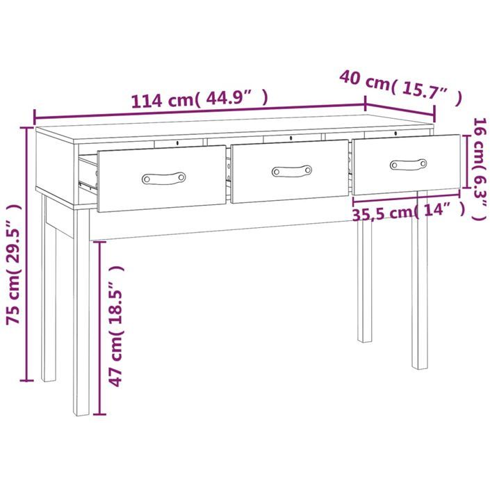 Table console Marron miel 114x40x75 cm Bois massif de pin - Photo n°9