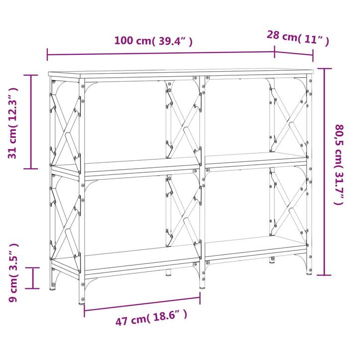 Table console noir 100x28x80,5 cm bois d'ingénierie - Photo n°9
