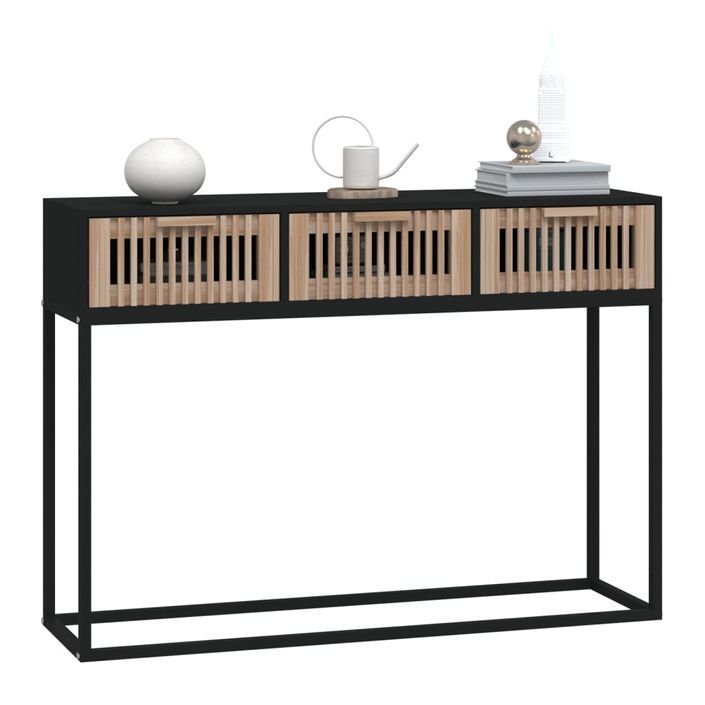 Table console noir 105x30x75 cm bois d'ingénierie et fer - Photo n°3