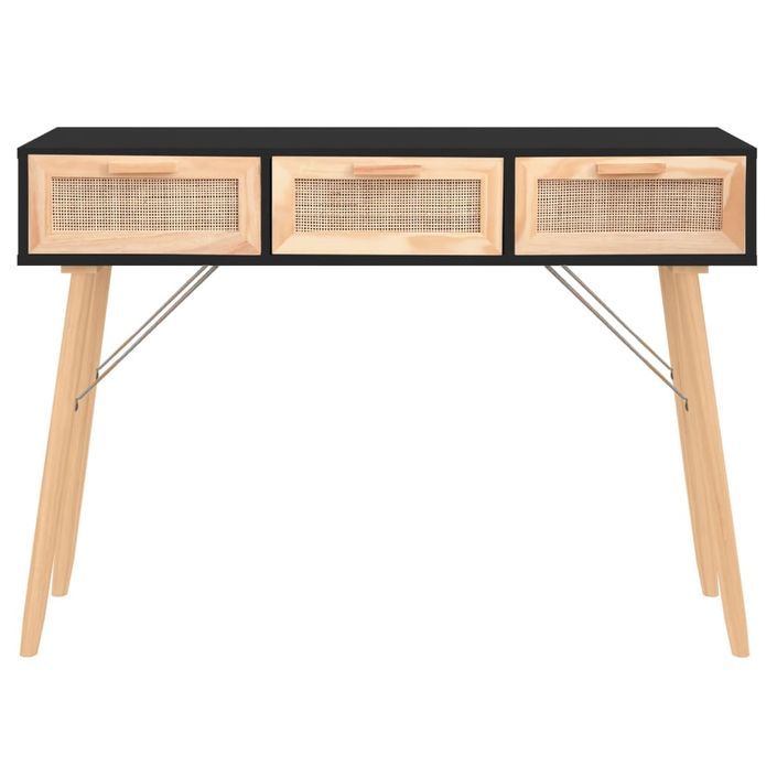 Table console Noir 105x30x75 cm Bois massif pin /rotin naturel - Photo n°3