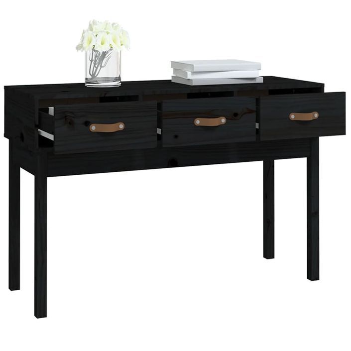 Table console Noir 114x40x75 cm Bois massif de pin - Photo n°7