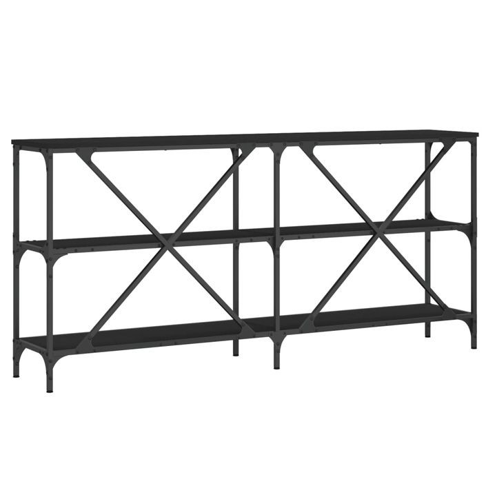 Table console noir 160x30x75 cm bois d'ingénierie et fer - Photo n°6