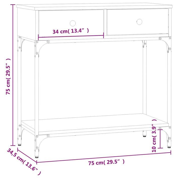 Table console noir 75x34,5x75 cm bois d'ingénierie - Photo n°11