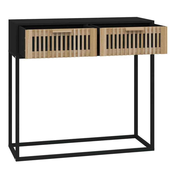 Table console noir 80x30x75 cm bois d'ingénierie et fer - Photo n°5