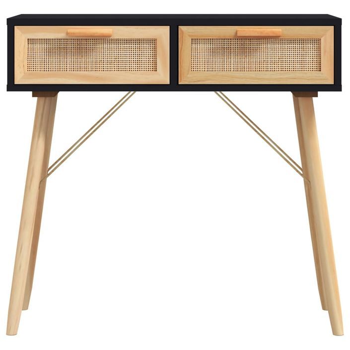 Table console Noir 80x30x75 cm Bois massif pin /rotin naturel - Photo n°4