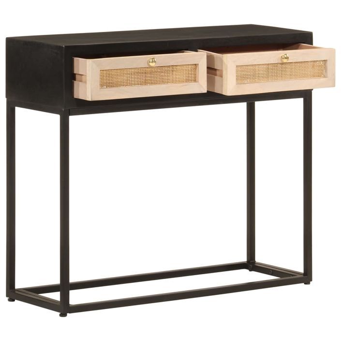 Table console noir 90x30x76 cm bois massif de manguier et fer - Photo n°2