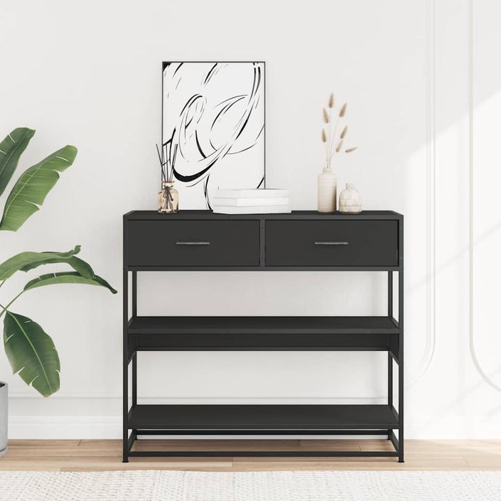 Table console noir 90x35x80 cm bois d'ingénierie - Photo n°3