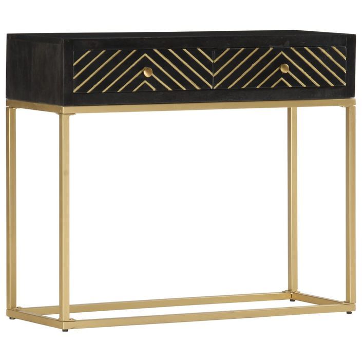 Table console Noir et doré 90x30x75 cm Bois de manguier massif - Photo n°9