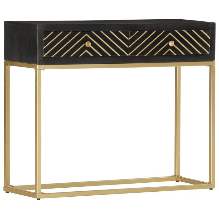 Table console Noir et doré 90x30x75 cm Bois de manguier massif - Photo n°10