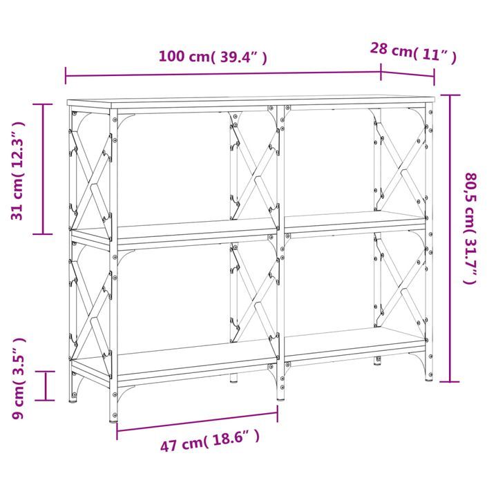 Table console sonoma gris 100x28x80,5 cm bois d'ingénierie - Photo n°9