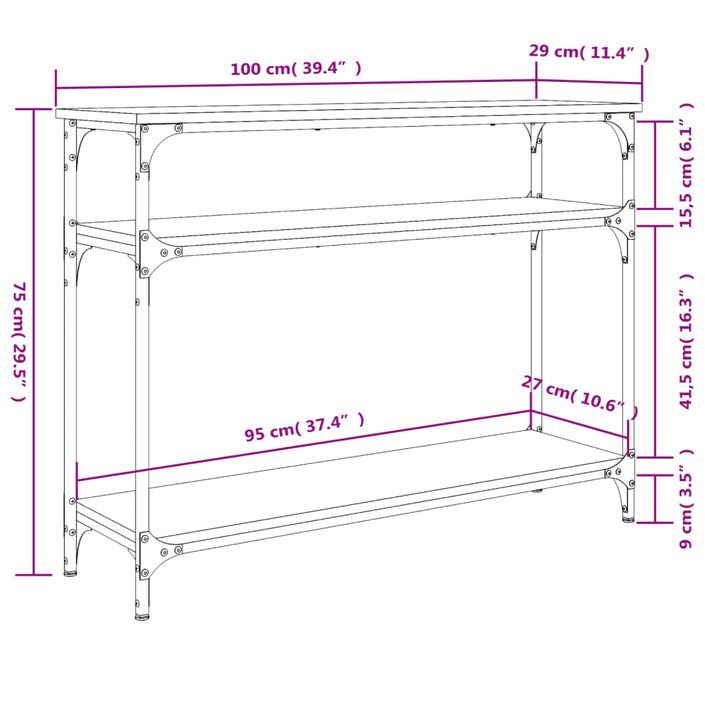 Table console sonoma gris 100x29x75 cm bois d'ingénierie - Photo n°9