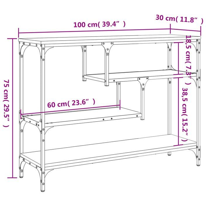 Table console sonoma gris 100x30x75 cm bois d'ingénierie - Photo n°10