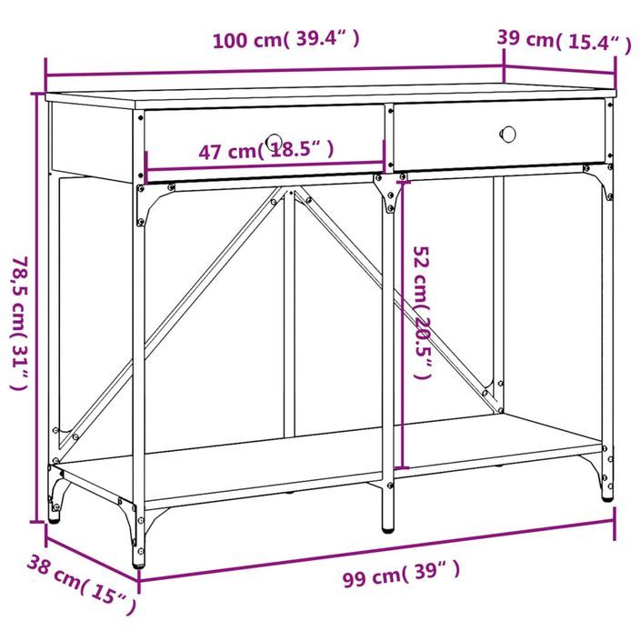 Table console sonoma gris 100x39x78,5 cm bois d'ingénierie - Photo n°11