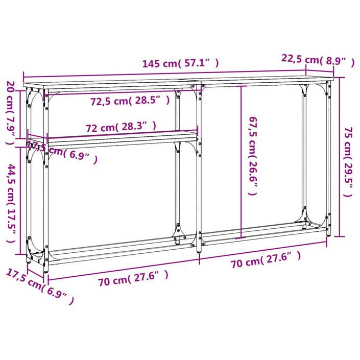 Table console sonoma gris 145x22,5x75 cm bois d'ingénierie - Photo n°9